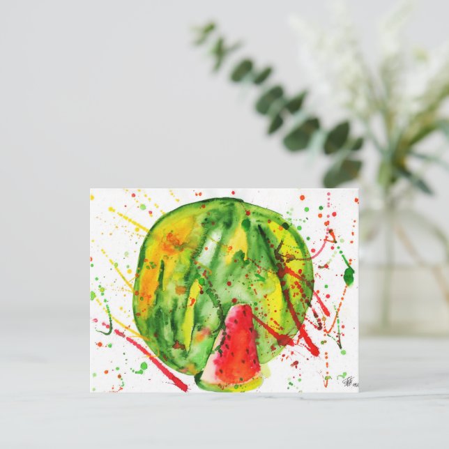 Abstrakte Aquarellwassermelone Postkarte (Stehend Vorderseite)