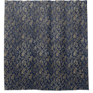 Abstrakte Art-Deco-Blätter in Blau und Gold  Duschvorhang