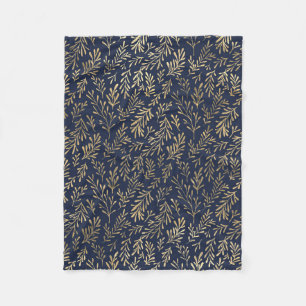 Abstrakte Art-Deco-Blätter in Blau und Gold Fleecedecke