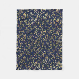 Abstrakte Art-Deco-Blätter in Blau und Gold Fleecedecke