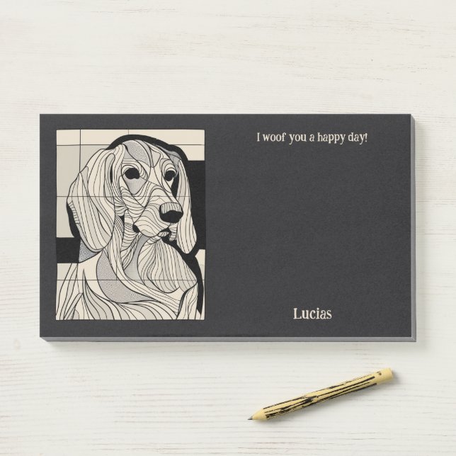 Abstrakte Art Dog Name Schwarz und Tan Coonhound Post-it Klebezettel (Auf Schreibtisch)