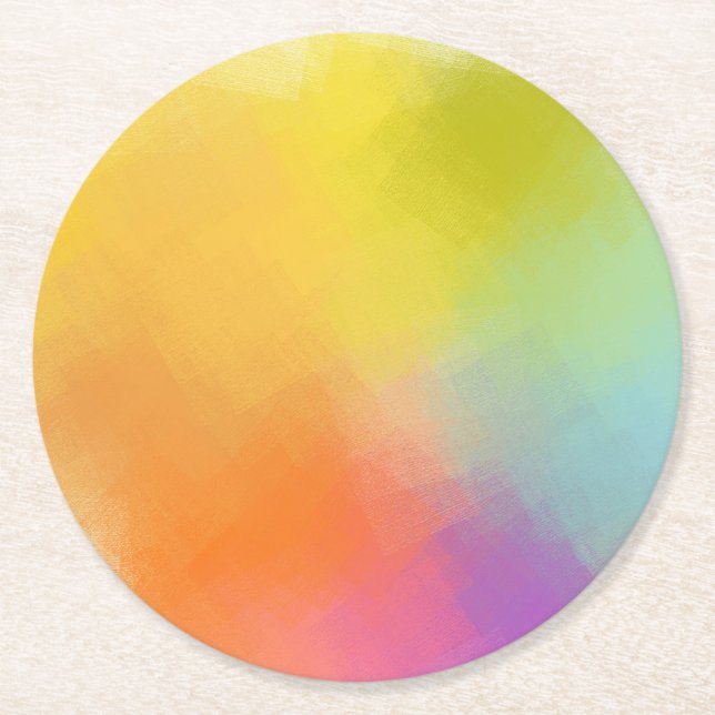 Abstrakte Art Gelb Rosa Blau Grün Farbe Runder Pappuntersetzer (Vorderseite)