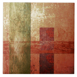 Abstrakte Art Grunge Geometrie Rotes Orange Grün Fliese