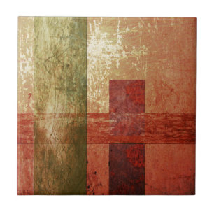 Abstrakte Art Grunge Geometrie Rotes Orange Grün Fliese