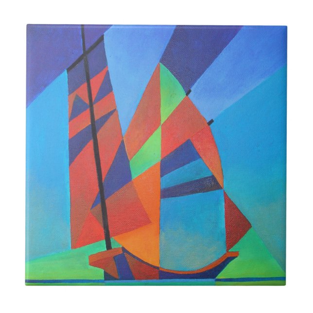 Abstrakte Art Junk Boote gegen Deep Blue Sky Fliese (Vorderseite)
