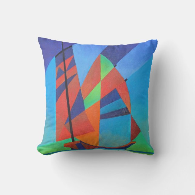 Abstrakte Art Junk Boote gegen Deep Blue Sky Kissen (Vorderseite)
