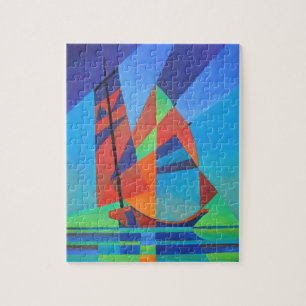 Abstrakte Art Junk Boote gegen Deep Blue Sky Puzzle