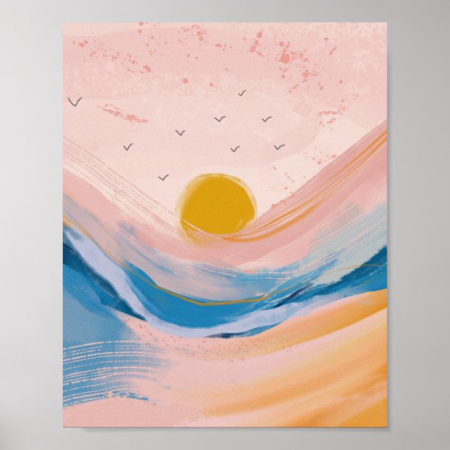 Abstrakte Art Ocean Water Landschaft Rosa und Blau Poster (Vorne)