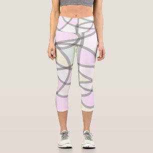Abstrakte Art Pale Beige Koralle Pink Gelb Capri Leggings
