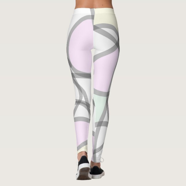 Abstrakte Art Pale Beige Koralle Pink Gelb Leggings (Rückseite)