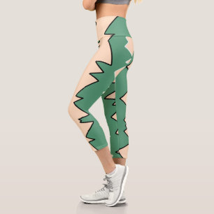 Abstrakte Art Pale Beige Koralle Pink Green Capri Leggings