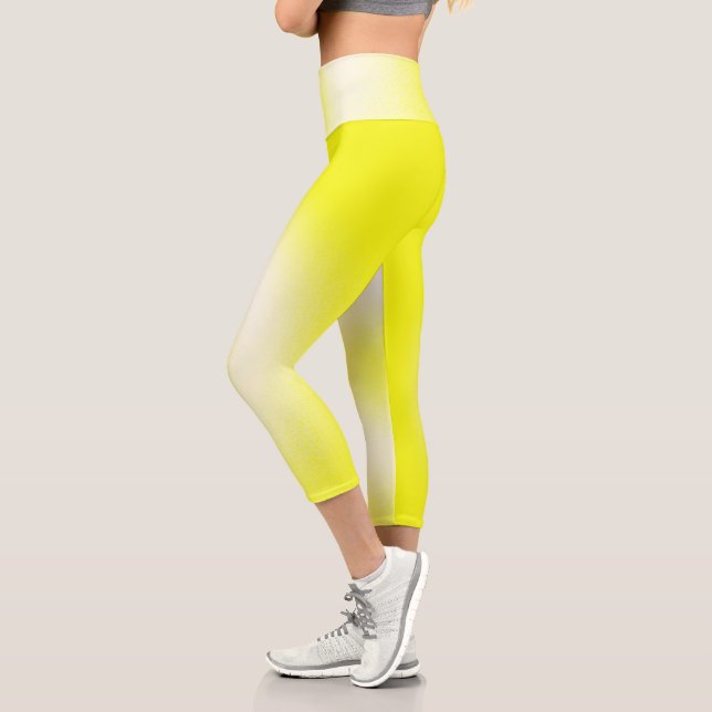 Abstrakte Art Pastell Gelb Weißer Hauch Capri Leggings (Links)