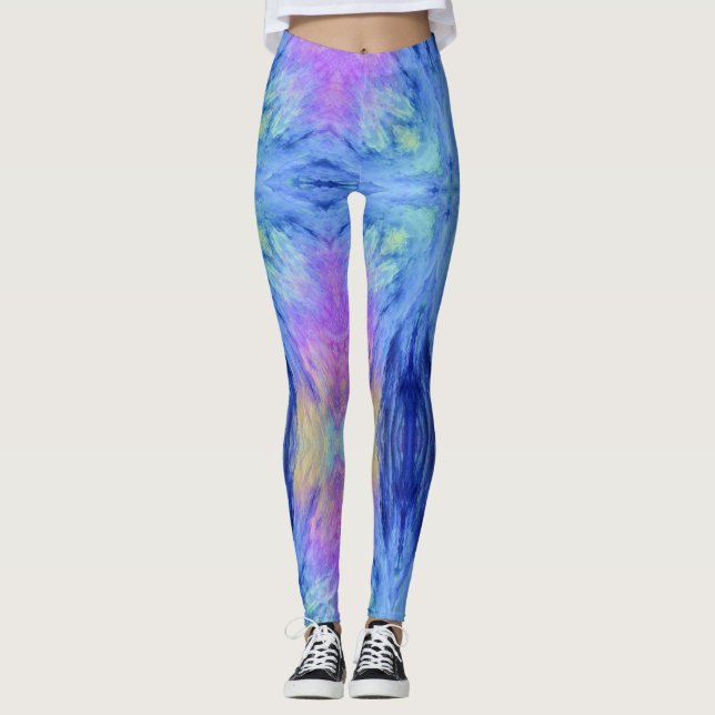Abstrakte Art pink blaue violette Leggings für Fra (Vorderseite)