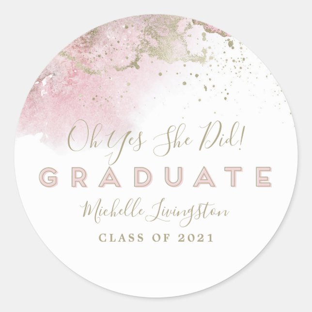 Abstrakte Art Pink & Gold Abschluss Runder Aufkleber (Vorderseite)