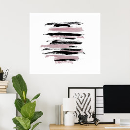 Abstrakte Art Poster Pink und Schwarz Pinselstrich