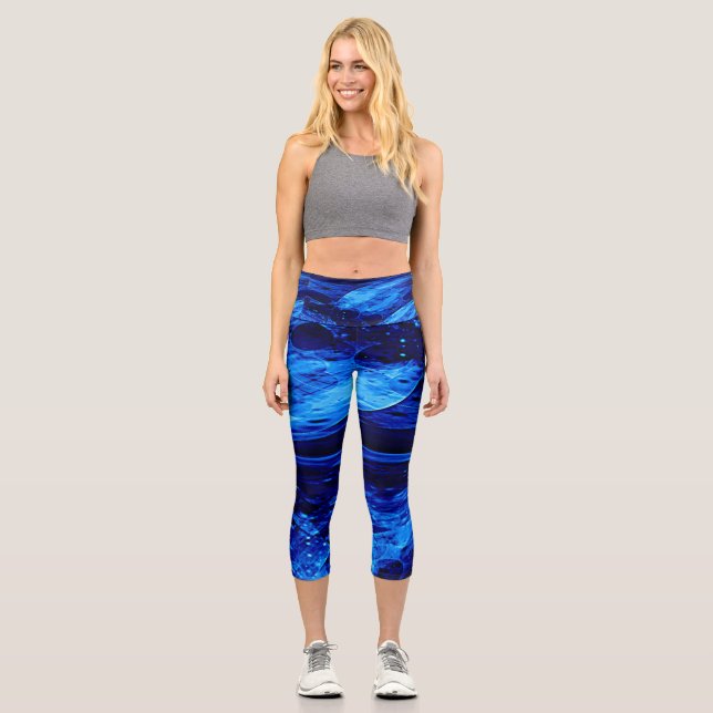 Abstrakte Art Shades of Blue Capri Leggings (Vorderseite)