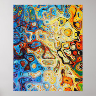 Abstrakte Art Yellow Orange Blue Black Wirbel Poster