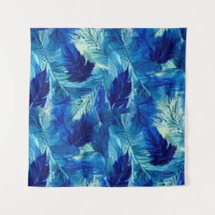 Abstrakte ästhetische Aquarell-Navyblau-Foliage Wandteppich