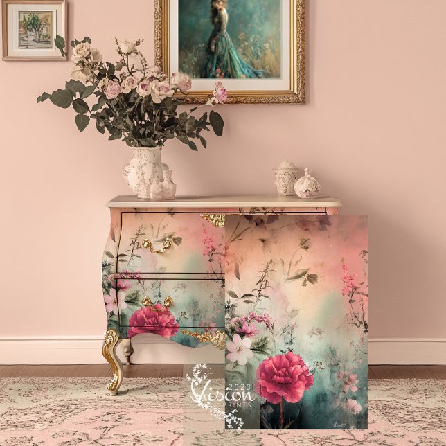 Abstrakte ätherische Floral Seidenpapier ( Ethereal Abstract Floral Art and pink carnation, Decoupage Tissue Paper.)