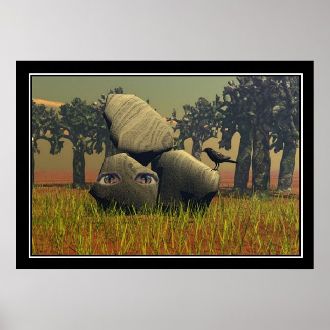 Abstrakte Augen im Felsen Poster (Vorne)