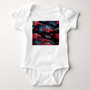 Abstrakte Autos, kindisches Grunge Muster. Baby Strampler