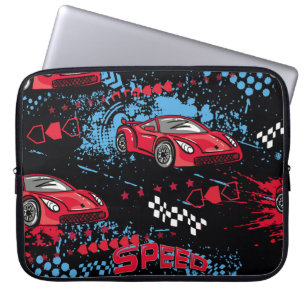 Abstrakte Autos, kindisches Grunge Muster. Laptopschutzhülle