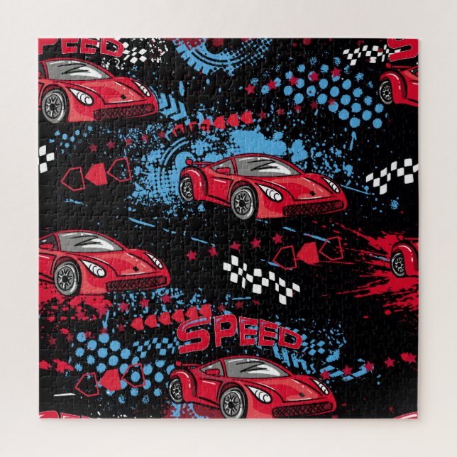 Abstrakte Autos, kindisches Grunge Muster. Puzzle (Vertikal)