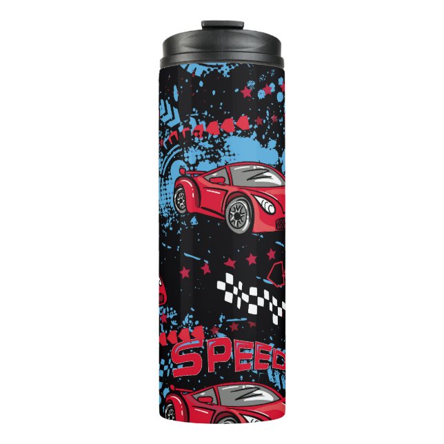 Abstrakte Autos, kindisches Grunge Muster. Thermosbecher (Vorderseite)