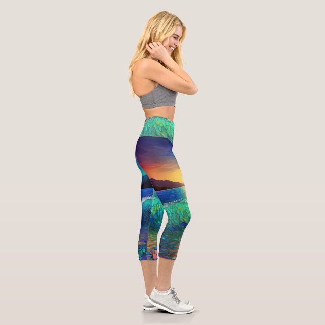 Abstrakte Azure Seascape Capri Leggings (Rechts)