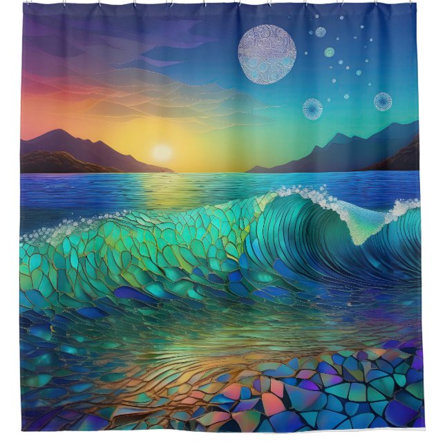 Abstrakte Azure Seascape Duschvorhang (Vorderseite)