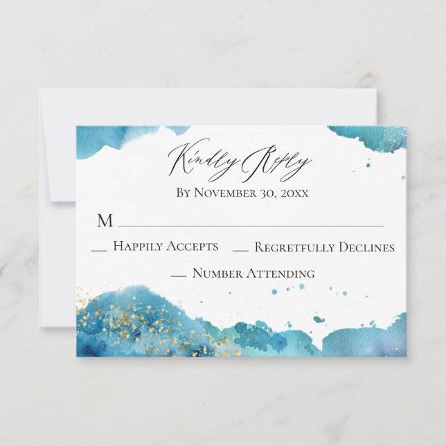 *~* Abstrakte Beach Glitzer Wave Wedding RSVP Antw (Vorderseite)