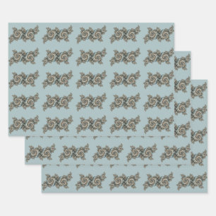 Abstrakte Beige Hellblaue Fraktal-Kunstspiralen Geschenkpapier Set