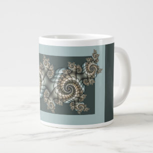 Abstrakte Beige Hellblaue Fraktal-Kunstspiralen Jumbo-Tasse
