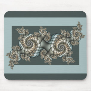 Abstrakte Beige Hellblaue Fraktal-Kunstspiralen Mousepad
