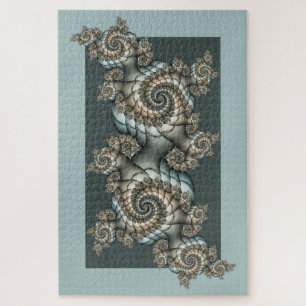 Abstrakte Beige Hellblaue Fraktal-Kunstspiralen Puzzle