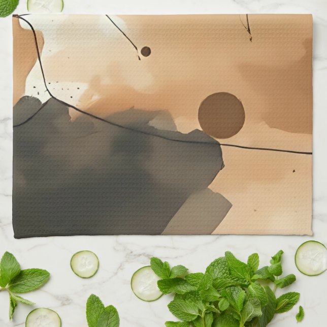 Abstrakte, beige Wasserfarbenschichten Geschirrtuch (Gefaltet)