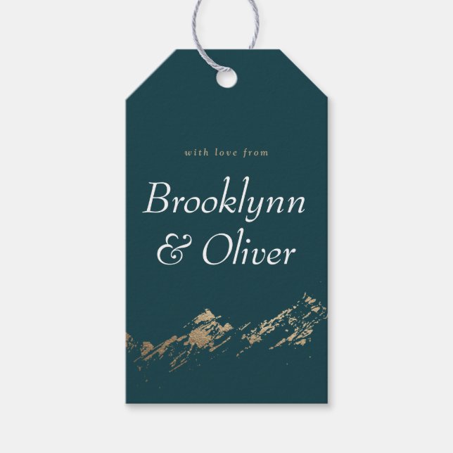 Abstrakte Berge dunkelgrün & goldfarben mit Namen Geschenkanhänger (Vorderseite)