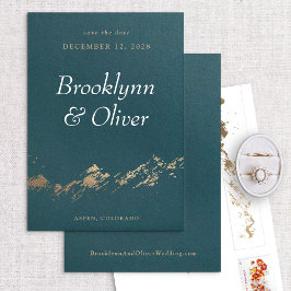 Abstrakte Berge, dunkelgrün und goldfarben Save th Save The Date