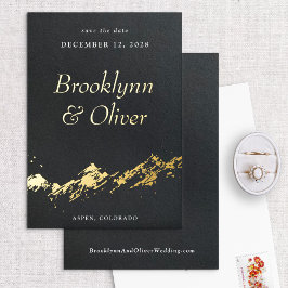Abstrakte Berge, Schwarz und Gold Save the Date Folieneinladung