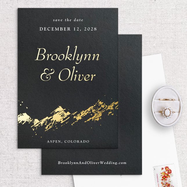 Abstrakte Berge, Schwarz und Gold Save the Date Folieneinladung (Von Creator hochgeladen)