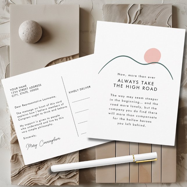 Abstrakte Berge und Sonne nehmen die Hohe Straße Postkarte (Abstract Mountain and Sun Always Take the High Road Congress Postcard)