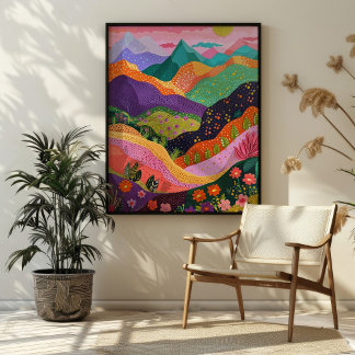 Abstrakte Bergkulisse Kunst, Dichtung und Musik Poster