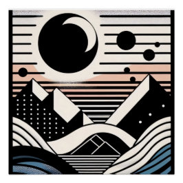 Abstrakte Berglandschaft bei Nacht Poster