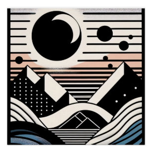 Abstrakte Berglandschaft bei Nacht Poster