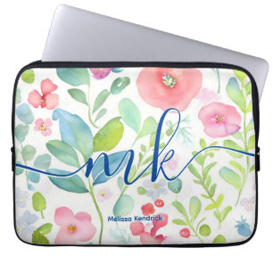 Abstrakte Berries Ferns Blume Monogram Laptopschutzhülle