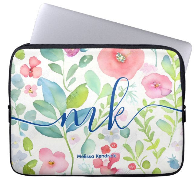 Abstrakte Berries Ferns Blume Monogram Laptopschutzhülle (Vorderseite)