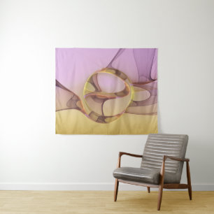Abstrakte Bewegungen Moderne Pinke Goldene Fraktal Wandteppich