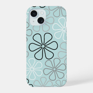 Abstrakte Big Blume Konturen BWG+Duck Egg Blue iPhone 15 Hülle