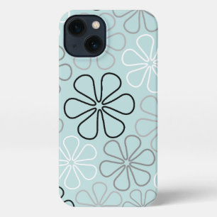 Abstrakte Big Blume Konturen BWG+Duck Egg Blue iPhone 13 Hülle
