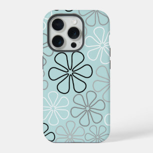 Abstrakte Big Blume Konturen BWG+Duck Egg Blue iPhone 15 Pro Hülle